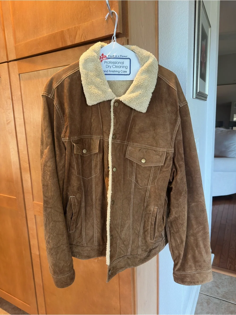 Scully Brown Suede Sherpa Collar Bomber Jacket